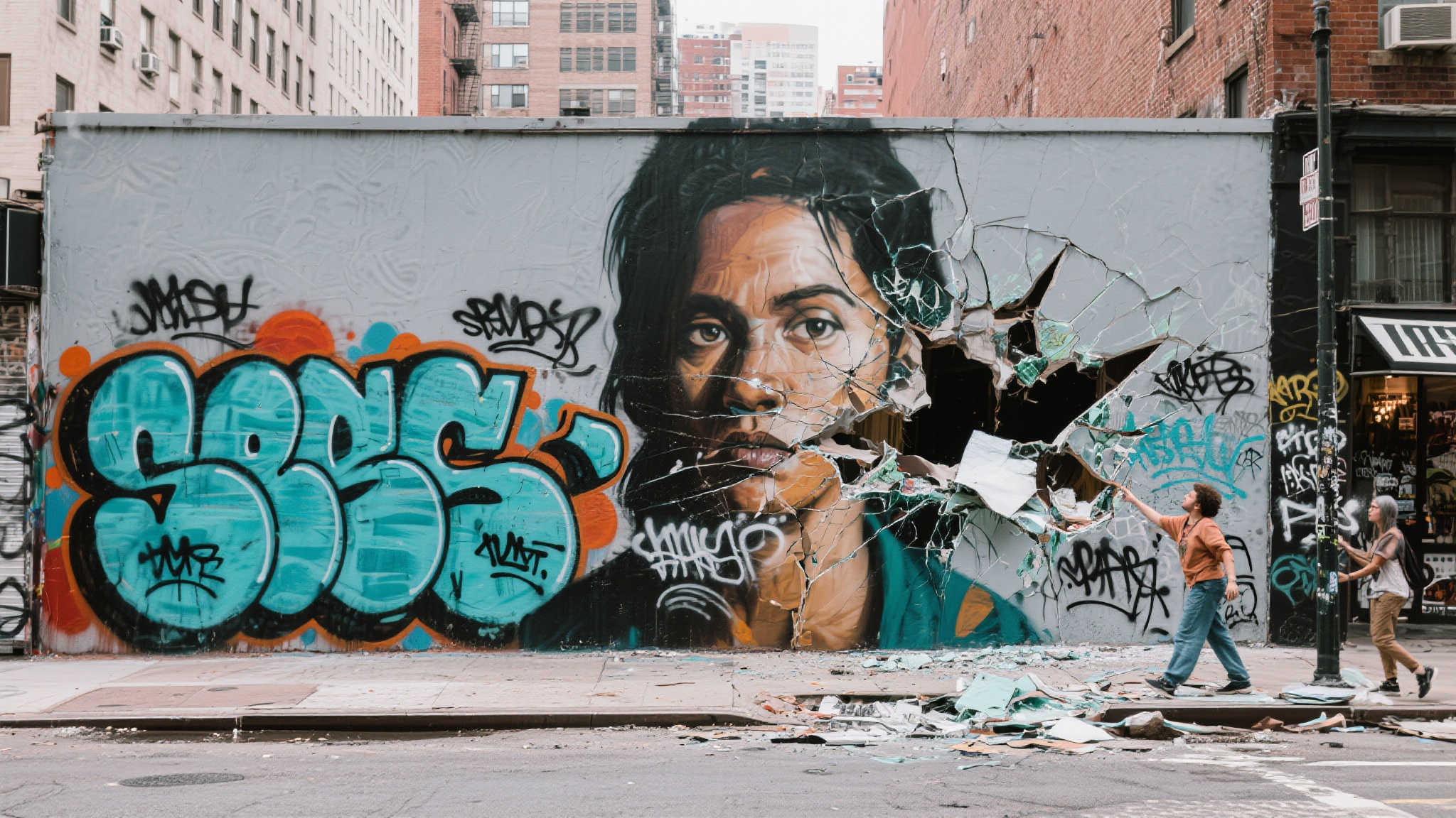 尼科-威廉斯壁画被毁,面部完全涂改成新颜色 其次,街头艺术本身作为一个开放的表达形式,常常成为